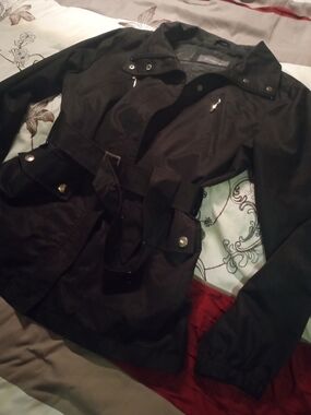 Liz Claiborne Black Zip-Front Belted Jacket